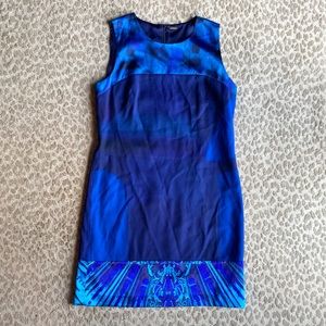 Elie Tahari Blue Mixed Fabric Sleeveless Sheath Cocktail Dress, size 10